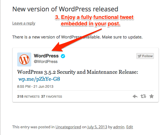 embed a tweet in a WordPress post